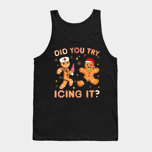 Did You Try Icing It Retro Christmas Gingerbread Nurse Squad Tank Top by everetto